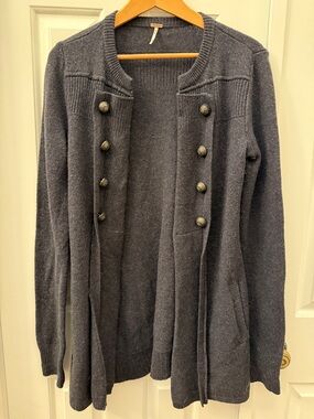 Free People Charcoal Gray Military Button-Front Knit Cardigan